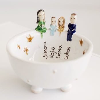 Keraminis Baltas dubenėlis su žmonėmis